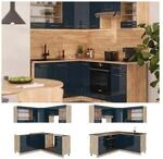 Vicco Eckk&uuml;che Fame-Line Eiche Dunkelblau Hochglanz 160 x 190 cm mit Arbeitsplatte
