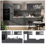 Vicco K&uuml;chenzeile R-Line 350 cm Schwarz Beton Wei&szlig; mit Arbeitsplatte Anthrazit