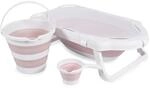 Cangaroo Badewannen-Set Hawaii 4-teilig faltbar Wasserablauf Ablagef&auml;cher Netz rosa