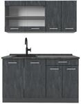 Vicco Singlek&uuml;che R-Line 140 cm Schwarz Beton Anthrazit mit Arbeitsplatte Eiche