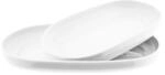 Belicia 2er Servierplatten Set Servierteller aus Porzellan in Wei&szlig; Hochglanz Oval