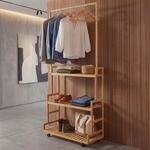 Bambus Standgarderobe MCW-Q33, Garderobenst&auml;nder Kleiderst&auml;nder Schuhregal, Stange