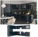 Vicco Eckk&uuml;che Fame-Line Anthrazit Dunkelblau Hochglanz 257x347 cm mit...