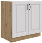 Unterschrank 80 cm Stilo Weiss + Eiche Artisan K&uuml;chenzeile K&uuml;chenblock K&uuml;che