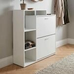 Schuhkipper Holz 2 F&auml;cher Wei&szlig; 12 Paar Schuhe Schuhschrank Schuhkommode Ablage