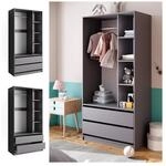 Vicco Kinderkleiderschrank Elmo Anthrazit 100 x 200 cm mit 2 Schubladen