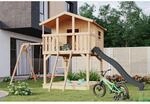 Karibu Stelzenhaus Benjamin mit Rutsche und Doppelschaukelanbau