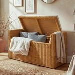 Aufbewahrungstruhe Genua, Truhe Sitzbank Garderobenbank, Kissen Kubu Rattan 88cm ~