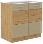 Unterschrank 80 cm Eiche Artisan + Cappuccino Hochglanz K&uuml;chenzeile K&uuml;chenblock