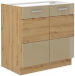 Sp&uuml;lenschrank 80 Eiche Artisan + Cappuccino Hochglanz K&uuml;chenzeile K&uuml;chenblock