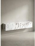 TV-Lowboard h&auml;ngend gro&szlig;, Marmor-Optik, Klappt&uuml;ren, modern, Wei&szlig; 160x30x30 cm