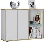 VCM Holz Kommode, Sideboard mit Dreht&uuml;ren und Glasboden, B&uuml;rom&ouml;bel, H. 74 x...