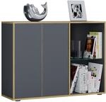 VCM Holz Kommode, Sideboard mit Dreht&uuml;ren und Glasboden, B&uuml;rom&ouml;bel, H. 74 x...
