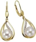 Orolino Ohrringe 585 Gold 2x Perle 7,5-8mm +10x Brillant 0,04ct.