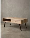 Couchtisch Mango Massivholz Metall mit Schublade 95x42x50cm Landhaus Braun