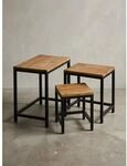 Beistelltisch Set &ndash; 3-teilig Massivholz Metallbeine Braun