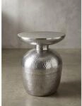 Beistelltisch &ndash; Rund Aluminium Silber Hammerschlag 36,5x46x36,5 cm...