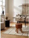Sitzhocker &ndash; Echtleder/Massivholz, 35x46x35 cm, rund, Turnbock-Design