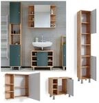 Vicco Badm&ouml;belset Unterschrank Spiegelschrank Hochschrank Fynn Eiche Gr&uuml;n