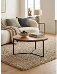 Couchtisch Rund Klein aus Akazie Massivholz mit Metall Design, 60x60x38 cm