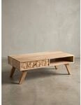 Couchtisch Akazie Massivholz mit Schublade 95x35x50cm Landhaus Braun