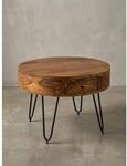Couchtisch rund Braun, Massivholz mit Metallgestell, 60x44.5x60 cm, inklusive
