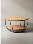 Couchtisch rund aus Akazie Massivholz und Metall, mit Ablage, Industrial-Stil,...