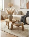 Couchtisch 2er Set Mango Massivholz Rund, Hellbraun 53x53x32 cm