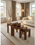 Beistelltisch 3er Set Massivholz Landhausstil MUMBAI, Dunkelbraun 45x35x50 cm