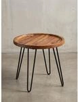 Couchtisch Rund Sheesham Massivholz Haarnadelbeine 45x40x45 cm