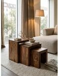 Beistelltisch 3er Set Massivholz Landhausstil Natur MUMBAI, Dunkelbraun...