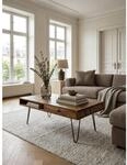 Couchtisch Massivholz mit Metallbeinen im Landhausstil, Dunkelbraun 110x60x42 cm