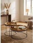 Couchtisch 2er Set Metall Rund Hammerschlag Abnehmbares Tablett, Gold 56x56x33 cm