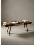 Sitzbank &ndash; Fell/Massivholz, 120x40x52 cm, Braun, ohne Lehne