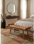Sitzbank &ndash; Leder/Massivholz, 125x50x38 cm, Chesterfield-Design, ohne Lehne