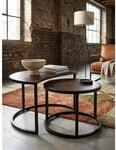 Couchtisch 2er Set Mango Massivholz Metall Rund Industrial, Dunkelbraun...