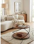 Couchtisch Sheesham Massivholz Metall, Rund, Stauraum, 58x58x35 cm