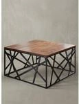 Couchtisch Quadratisch in Braun-Schwarz, Massivholz-Metall, 60x35x60 cm,...