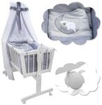 Baby Wiege Kinder Bett Stubenwagen Beistellbett + 9 tlg. Zubeh&ouml;r Wei&szlig; Grau