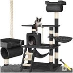 tectake&reg; Kratzbaum, 141 cm, mit Katzenhaus, inklusive Spielkordel und Kippschutz