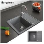 Granit Sp&uuml;le K&uuml;chensp&uuml;le Einbausp&uuml;le Sp&uuml;lbecken+Drehexcenter+Siphon Grau