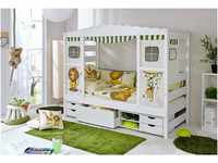 TiCAA Hausbett mit Bettkasten "Safari" Kiefer Weiß