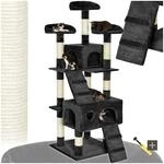 tectake&reg; Kratzbaum, 170 cm, mit 2 Katzenh&auml;usern, inklusive 2 Treppen und Kippschutz