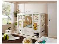 TiCAA Hausbett Mini mit Bettkasten "Safari" Kiefer Weiß