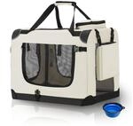 Juskys Hundetransportbox Lassie XL (beige) faltbar mit Decke - 56x81x58 cm