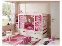 TiCAA Hausbett Mini mit Bettkasten "Horse Pink" Kiefer Weiß