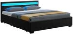 Juskys Polsterbett Lyon 140x200 cm mit Lattenrost, Bettkasten & LED Beleuchtung -