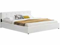 Juskys Polsterbett Marbella 180x200 cm weiß mit Bettkasten & Lattenrost – Bett mit