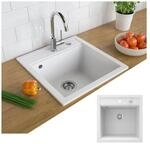 Bergstr&ouml;m Granit Sp&uuml;le K&uuml;chensp&uuml;le Einbausp&uuml;le Sp&uuml;lbecken 490x500mm Wei&szlig;