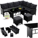 Juskys Gartenlounge Manacor schwarz - Sofa, Tisch, Hocker & Kissen - 8 Personen -